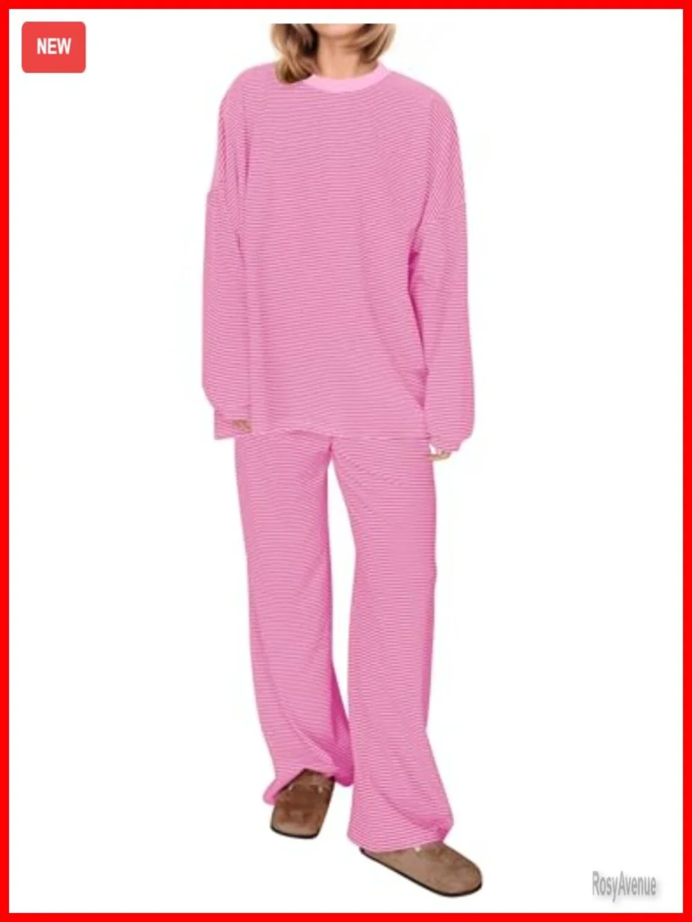 2 Piece Striped Lounge Set Oversized Tee Wide Leg Pajamas